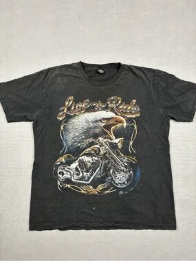 VTG Biker Oversize Live to Ride Eagle Motorcycle Graphic Tee - Black 2XL